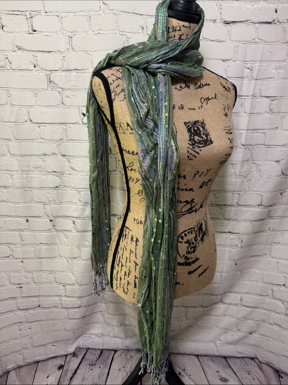 Like new Humble Hilo Bohemian Green & Lavender Striped Fringe Shawl/scarf/wrap - Picture 8 of 8